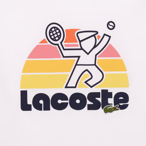 Lacoste Washed Effect Tennis Print T-Shirt (White) - TH8567