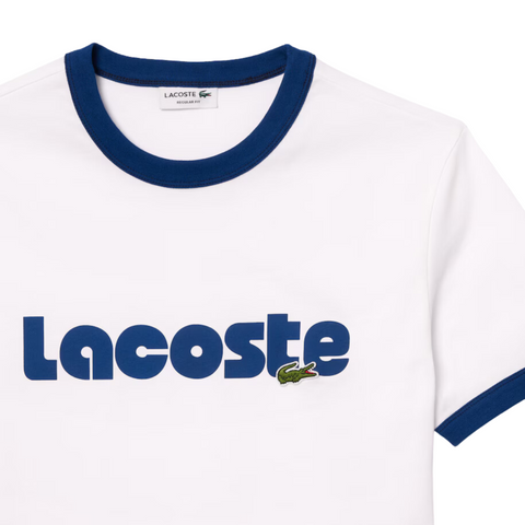Lacoste Printed Contrast Accent T-Shirt (White/Blue) - TH7531