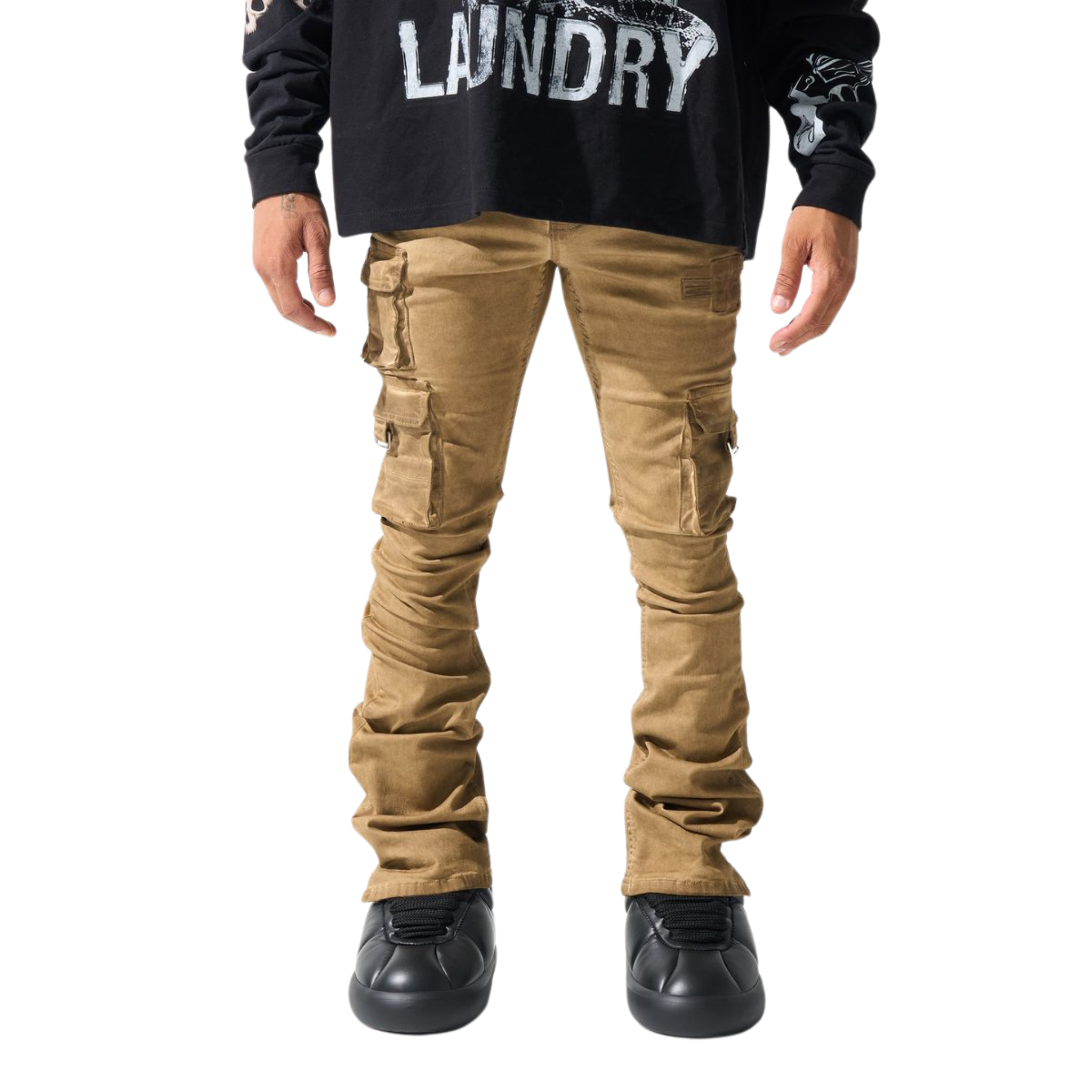 Serenede "Cinnamon" Cargo Stacked Jeans (Brown) - Serenede