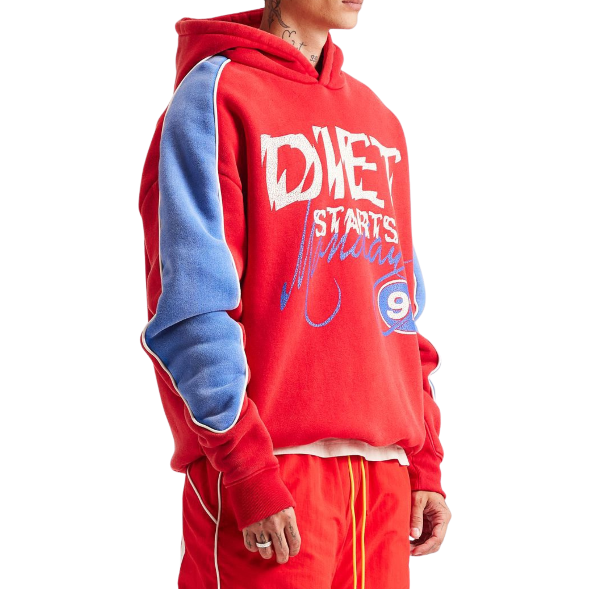 DSM "Panel" Hoodie-Red/Washed Blue