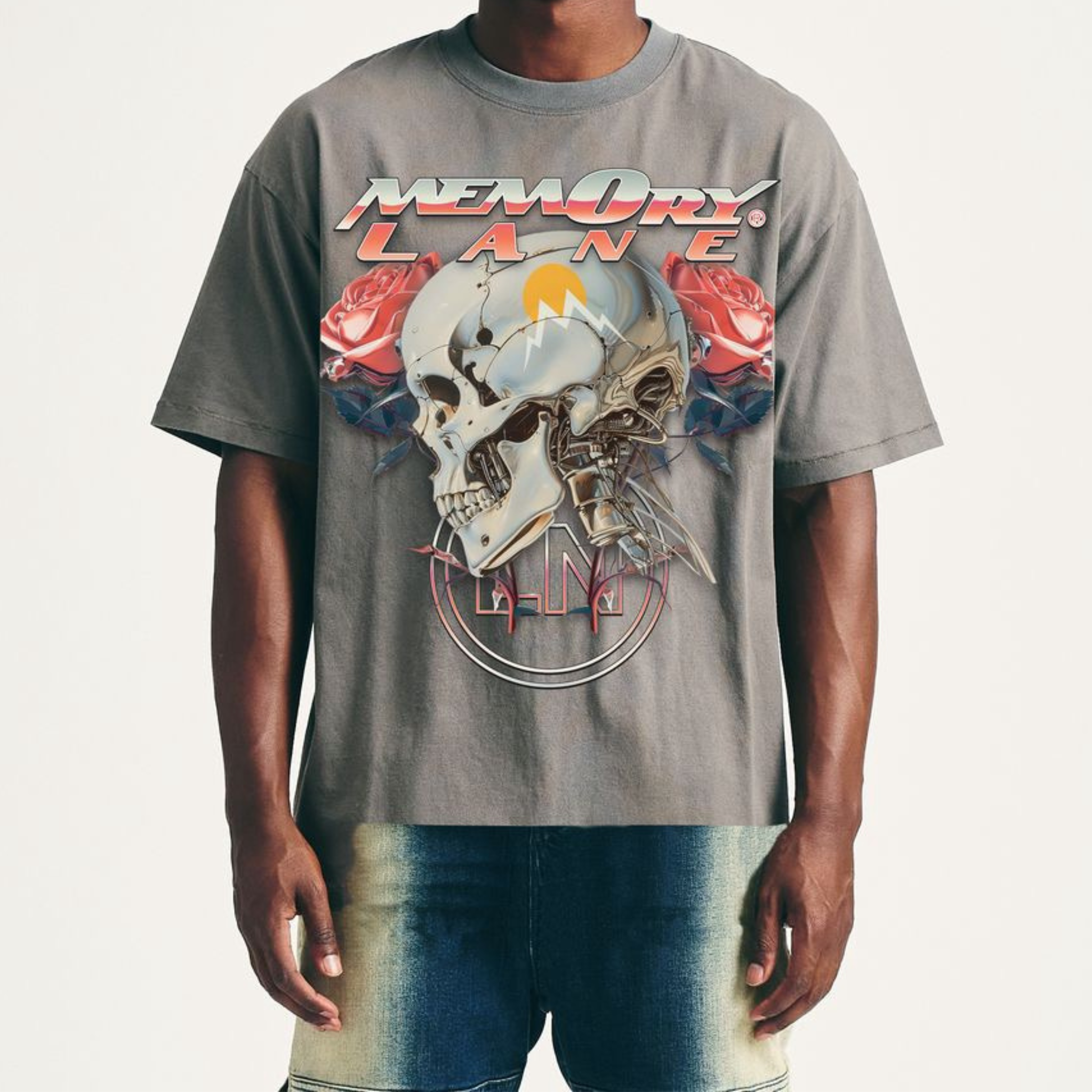 Memory Lane "SKULL ROSES" TEE-GRAY - Memory Lane