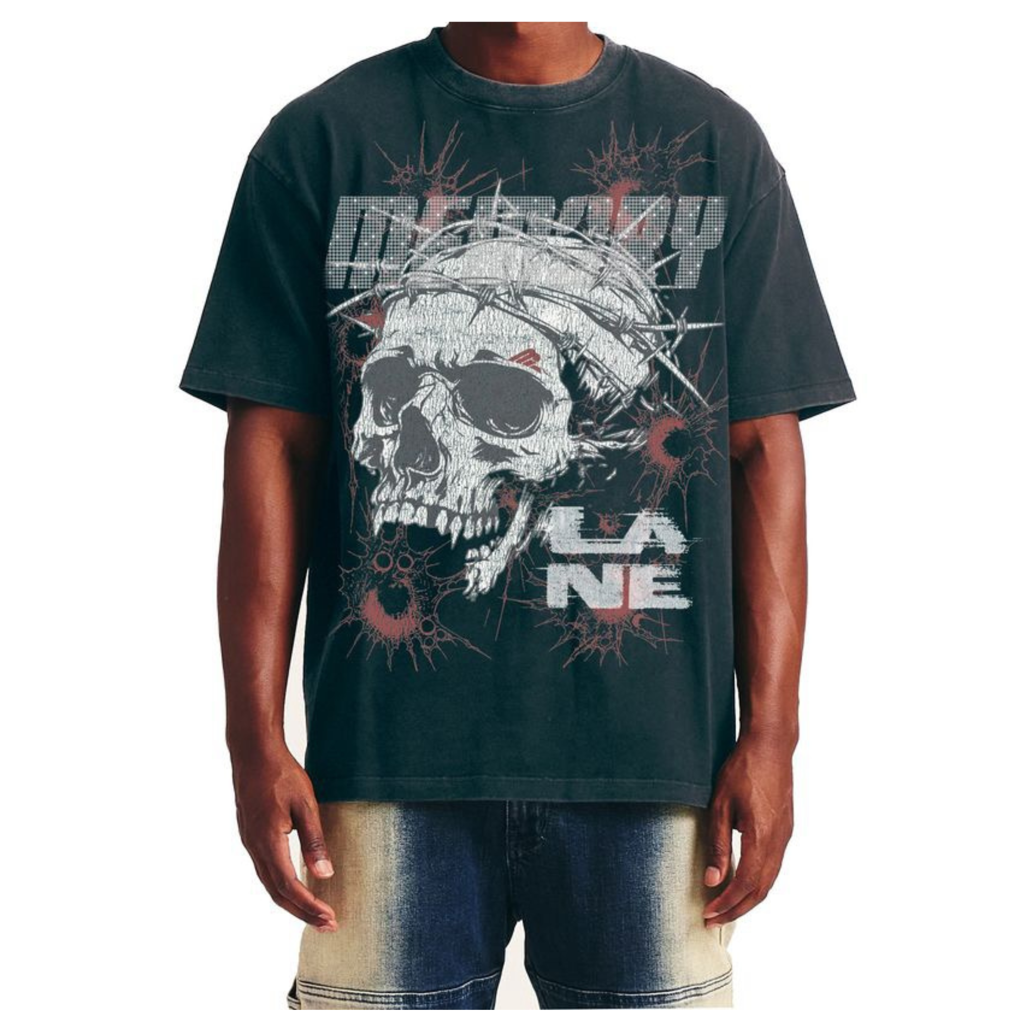 Memory Lane "SKULL WIRE" Tee - Rhinestones (Black)