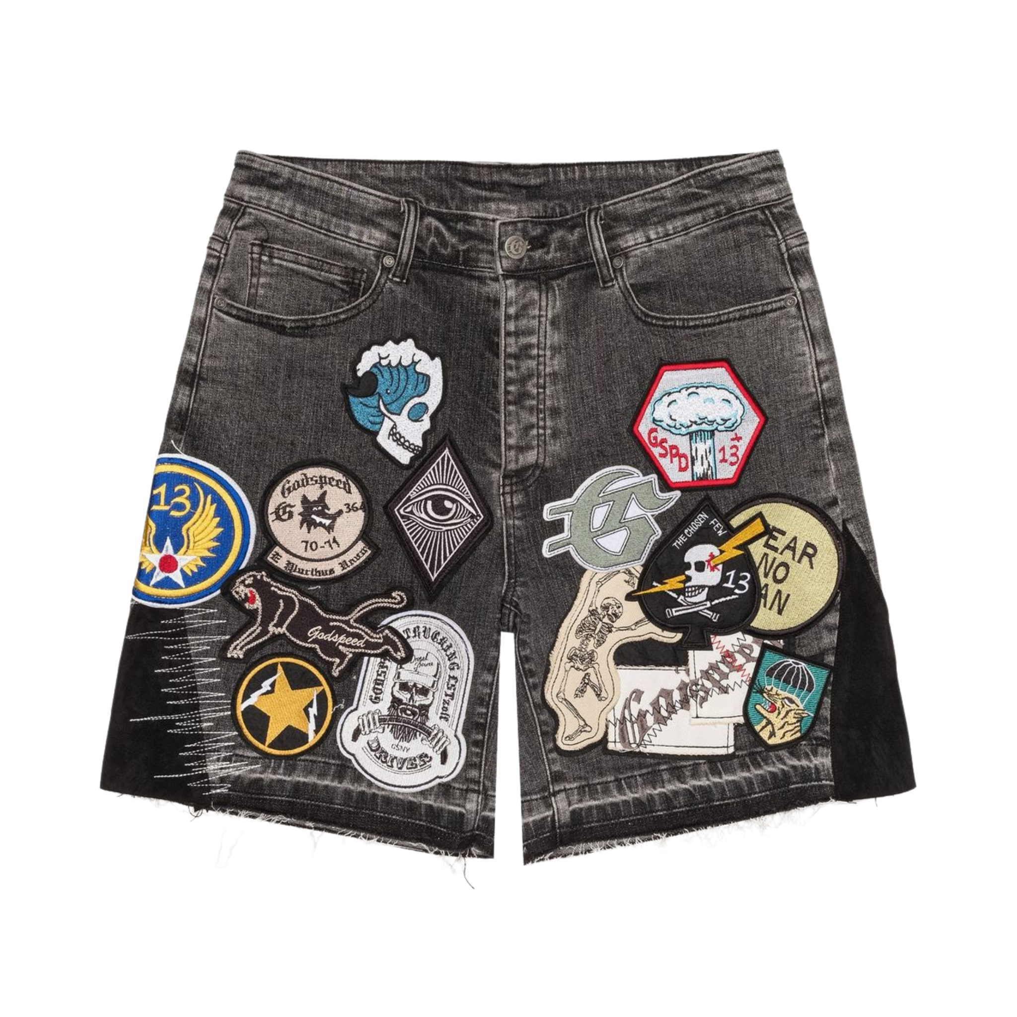 Godspeed "Patchwork" V2 Denim Shorts (Grey) - Godspeed