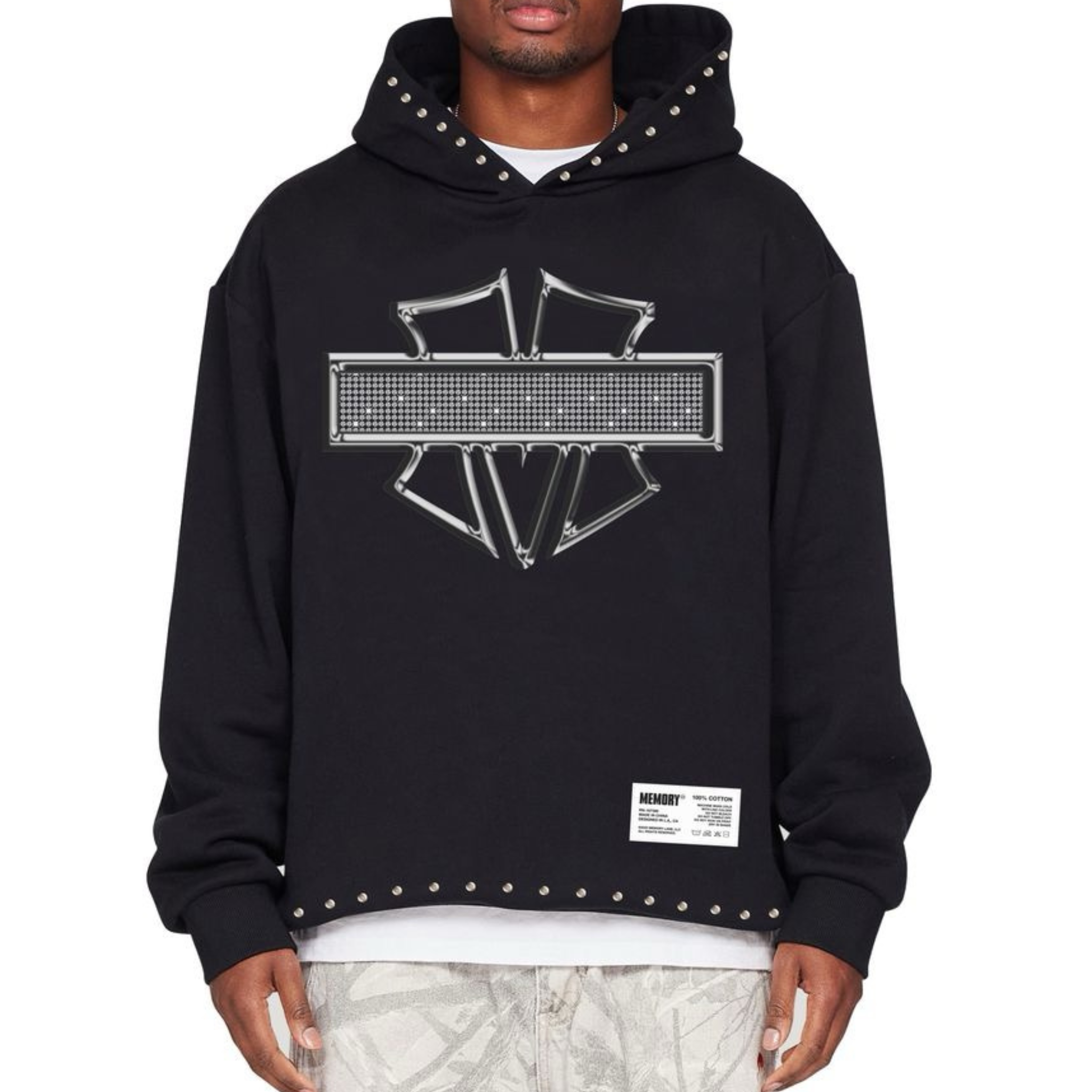 Memory Lane M-SHIELD STUDDED CROP HOODIE-BLACK