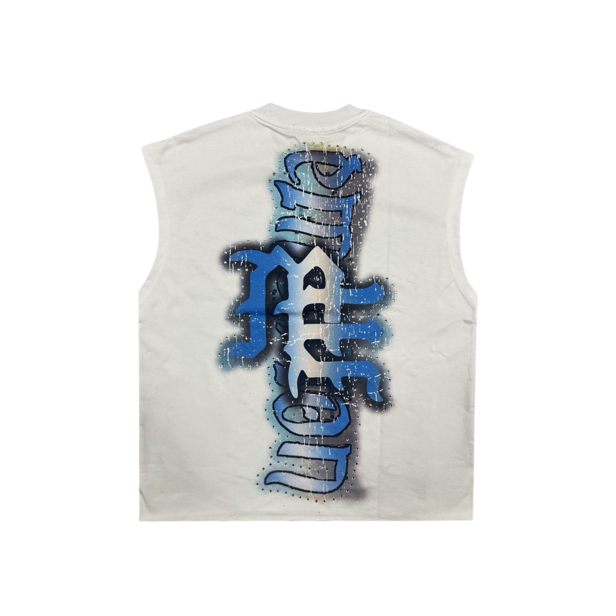 Mixed Emotion "White Angel" Sleeveless Rhinestone Tee (White) - Mixed Emotion