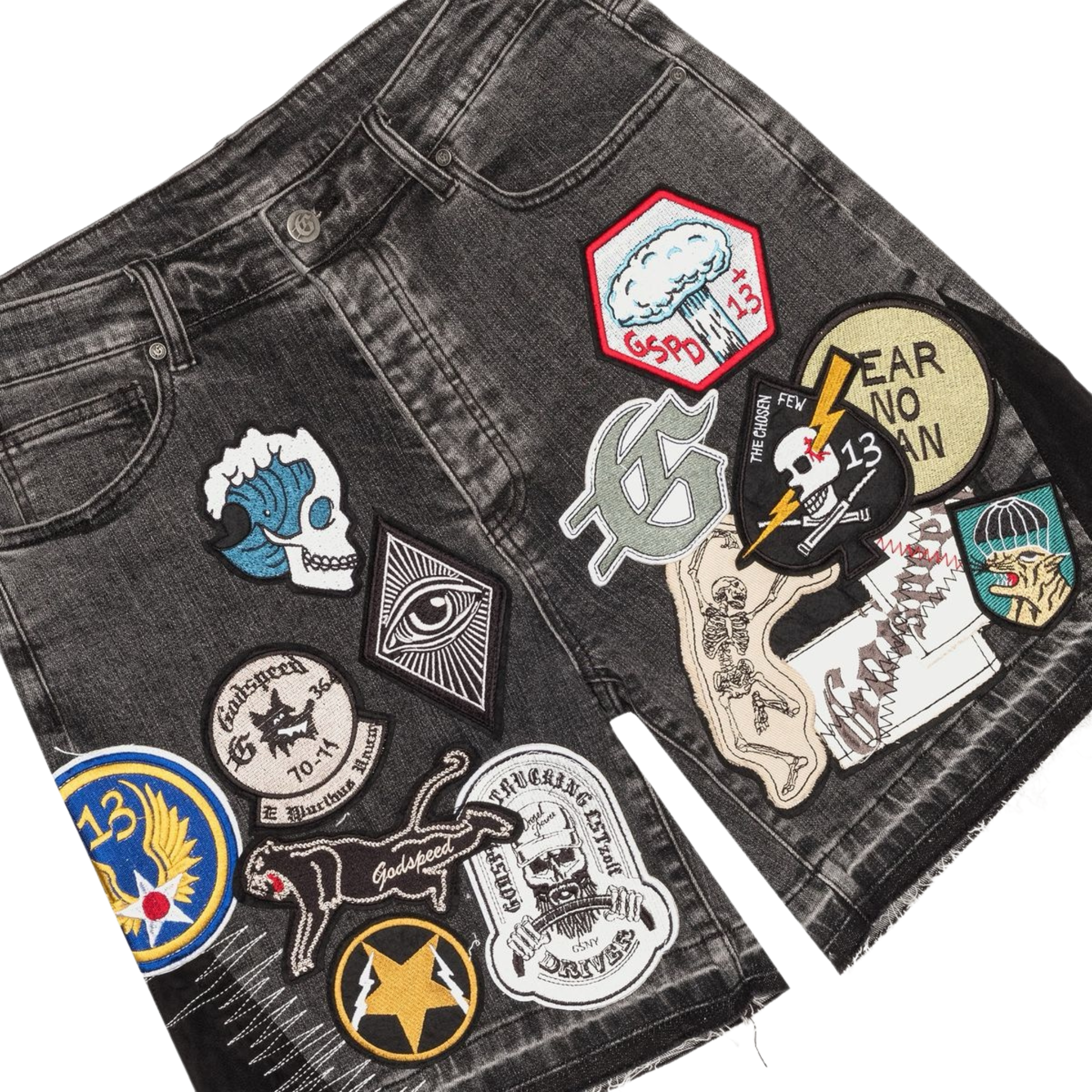 Godspeed "Patchwork" V2 Denim Shorts (Grey) - Godspeed