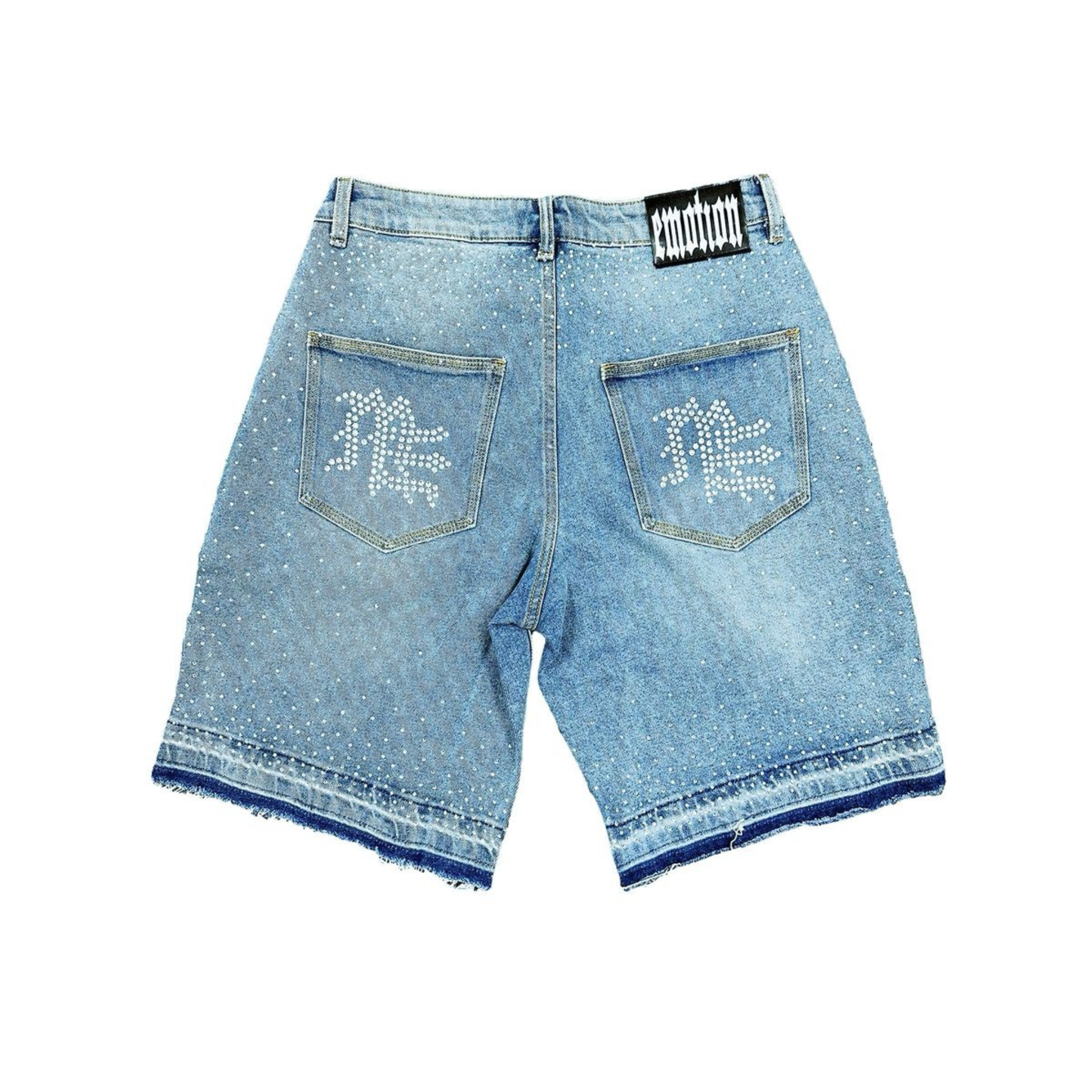 Mixed Emotion 'ME' Rhinestone Blue Denim Shorts - Mixed Emotion