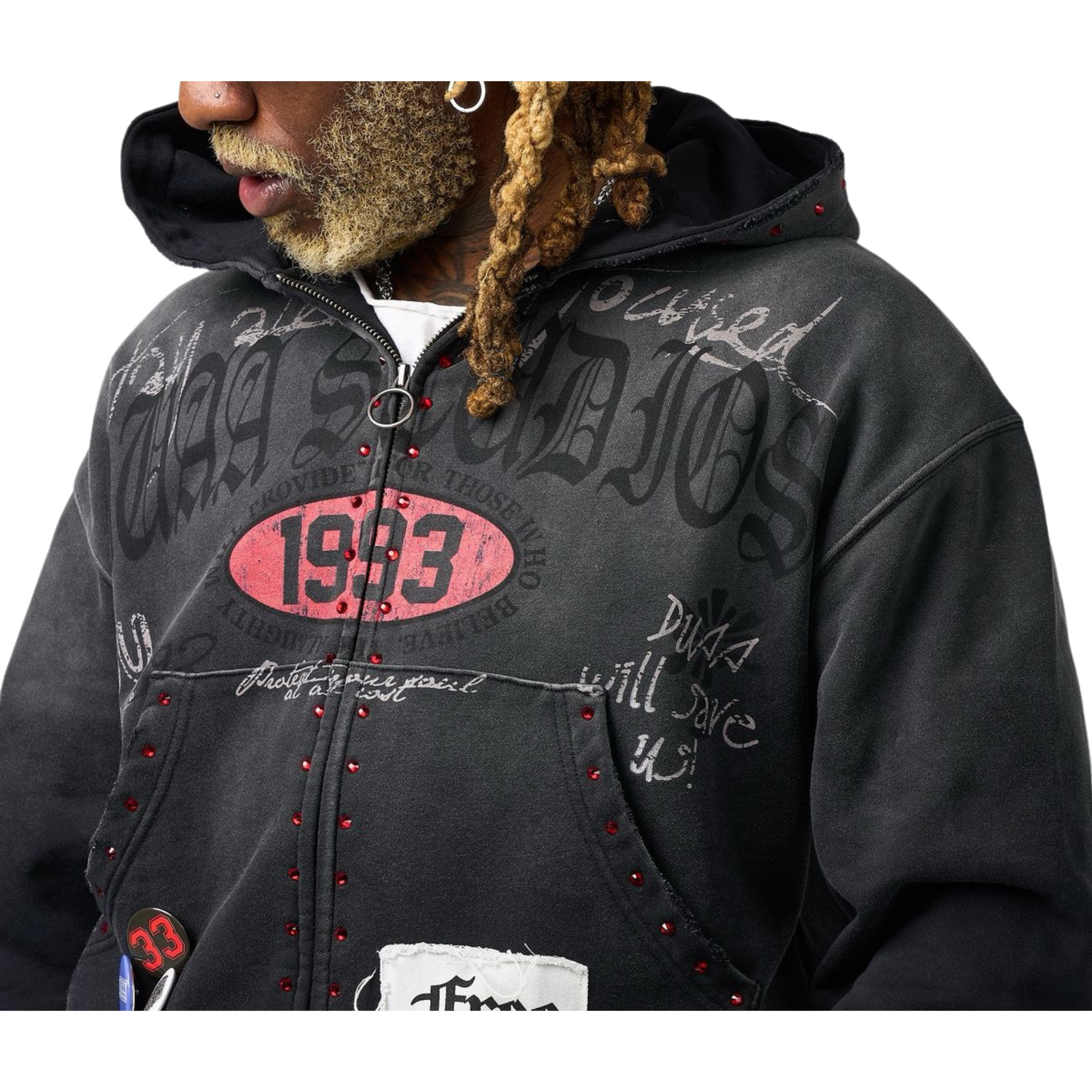 DUAA "Stamp" Zip Up Hoodie (Black)