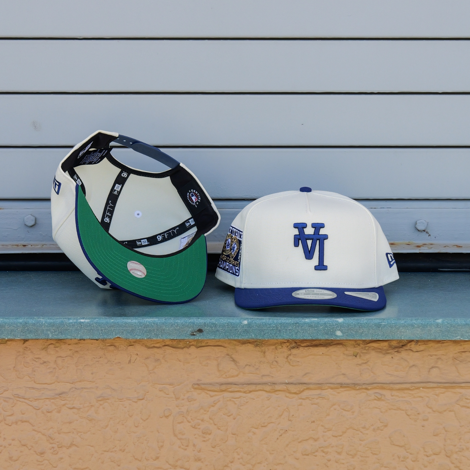 New Era LA Dodgers 24/25 Back To Back Champs 9FIFTY A-Frame Snapback-(Cream/Blue) - New Era