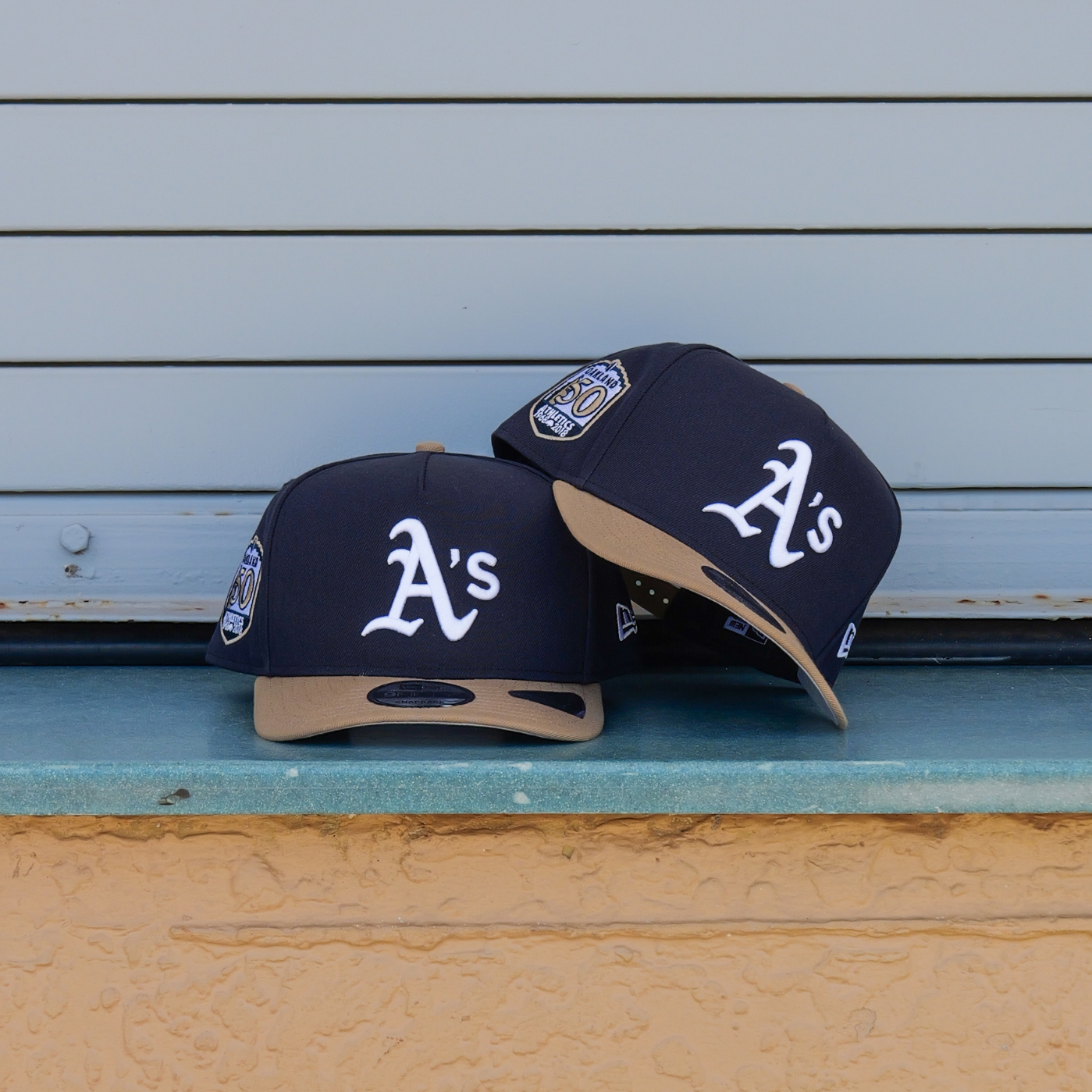 New Era Oakland Athletics 50th Anniversary 9FIFTY A-Frame Snapback-(Navy/Khaki) - New Era