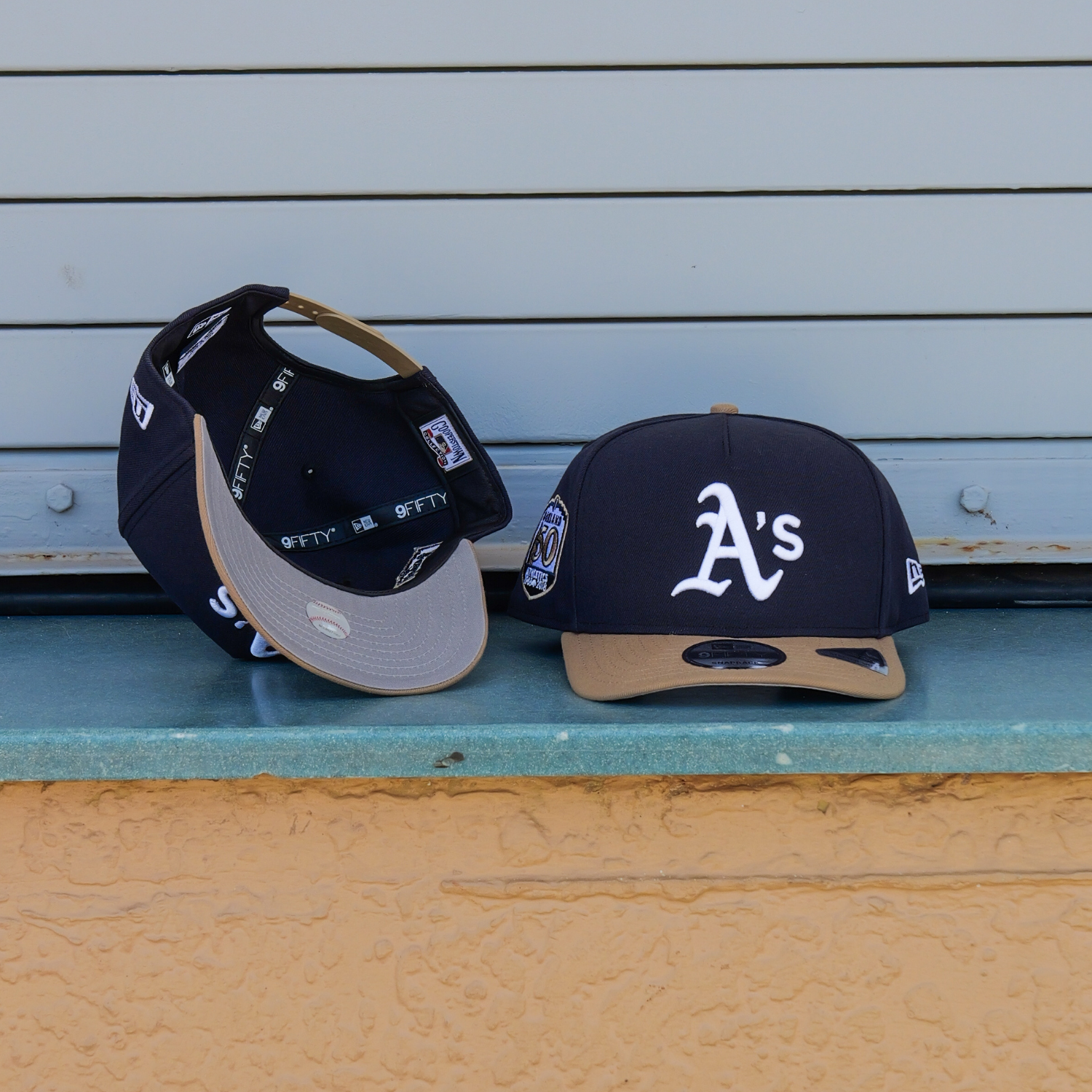 New Era Oakland Athletics 50th Anniversary 9FIFTY A-Frame Snapback-(Navy/Khaki) - New Era