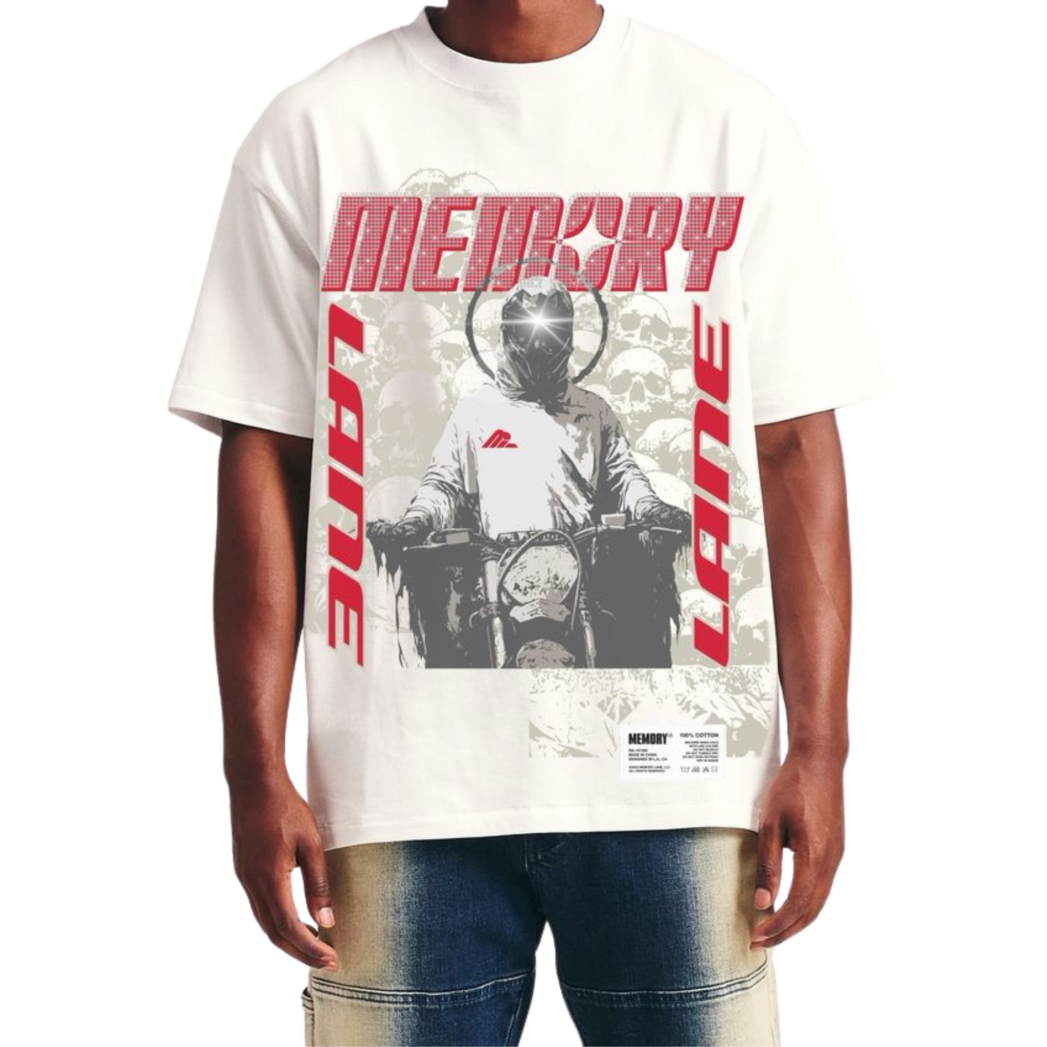 Memory Lane "Ghost Rider" Tee - Rhinestones (Off White)