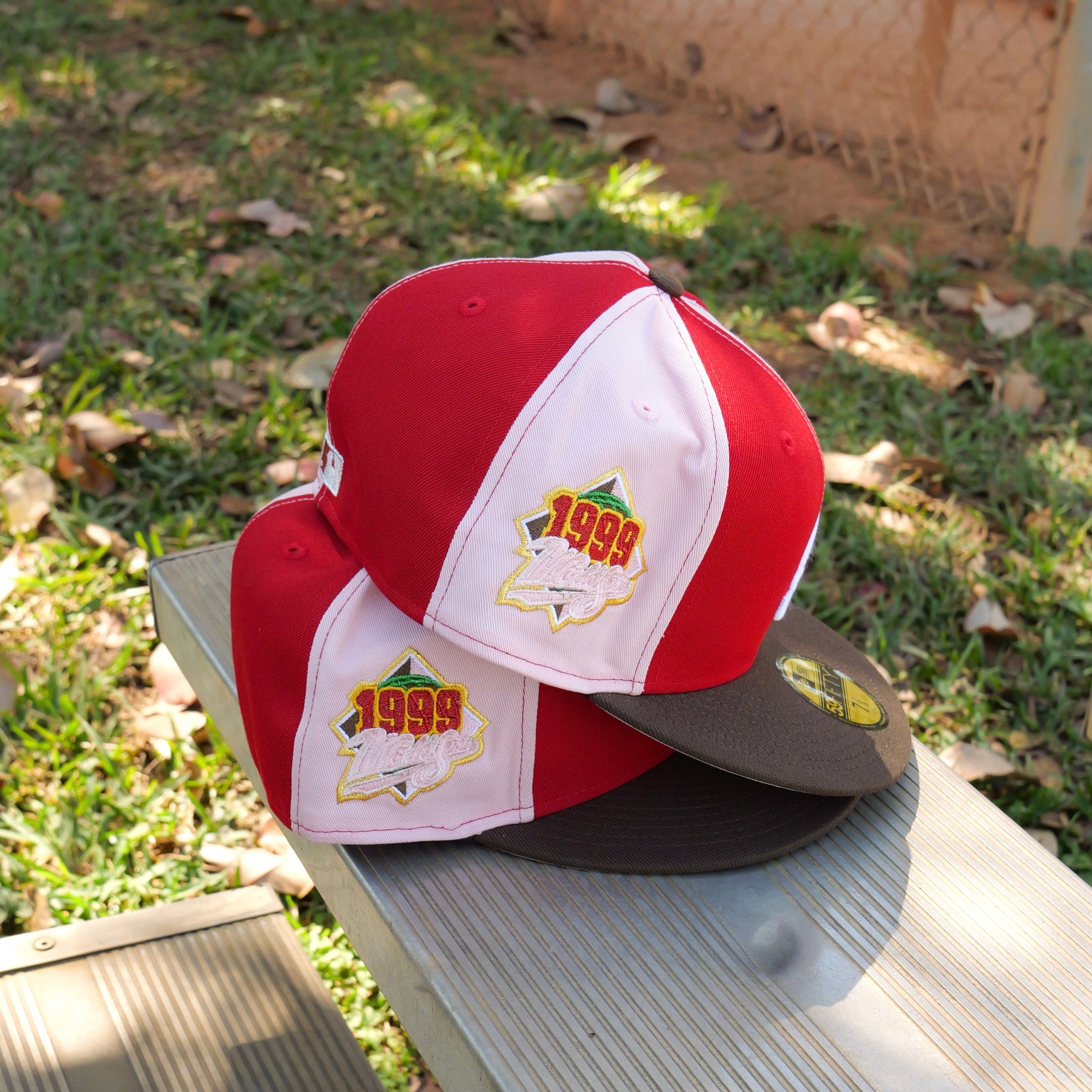 New Era Atlanta Braves 1999 World Series Side Patch Grey UV Fitted (Red/Pink/Walnut) - New Era