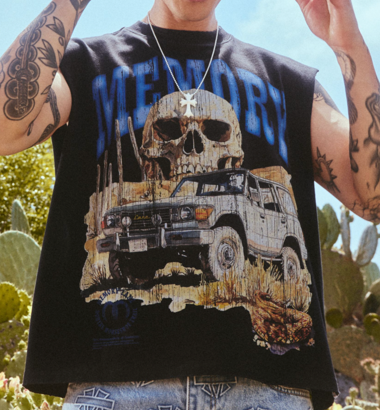 Memory Lane "Desert Scene” Sleeveless Crop Tee (Black) - Memory Lane