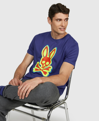 Psycho Bunny Mens Calder Graphic Tee (Blue) - Psycho Bunny