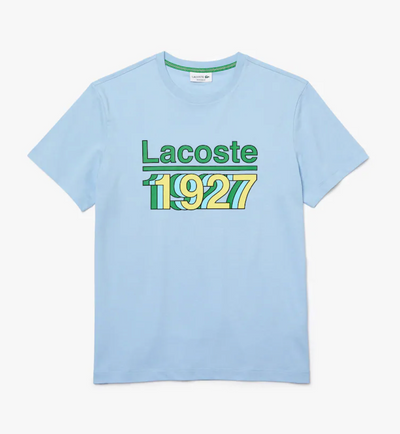 LACOSTE 1927 Crew Neck Vintage Printed Cotton T-shirt (Light Blue) - Lacoste