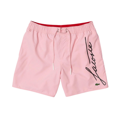 Lacoste Men's Signature Print Light Swimming Trunks (Pink) - Lacoste
