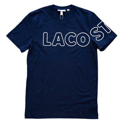 Lacoste Heritage Branded Crew Neck Flecked Cotton T-Shirt (Navy) - Lacoste