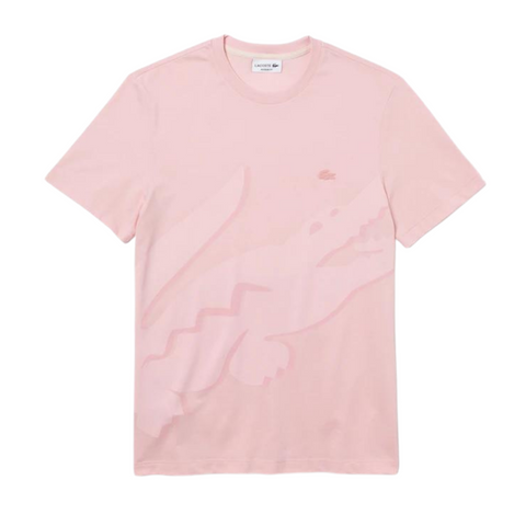 Lacoste Men's Crocodile Print Crew Neck Stretch Organic Cotton T-Shirt (Pink) - Lacoste