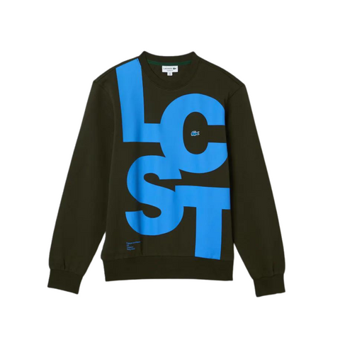 Lacoste Classic Fit Contrast Lettering Cotton Sweatshirt (Khaki Green) - Lacoste