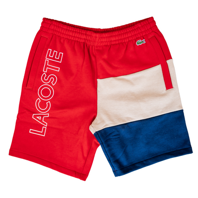 Lacoste Lettered Colorblock Fleece Bermuda Shorts (NAVY/RED) - Lacoste
