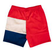 Lacoste Lettered Colorblock Fleece Bermuda Shorts (NAVY/RED) - Lacoste