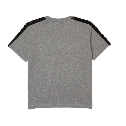 Kids Lacoste Crew Neck Lettered Bands Cotton Tee (Grey Chine/Black) - Lacoste