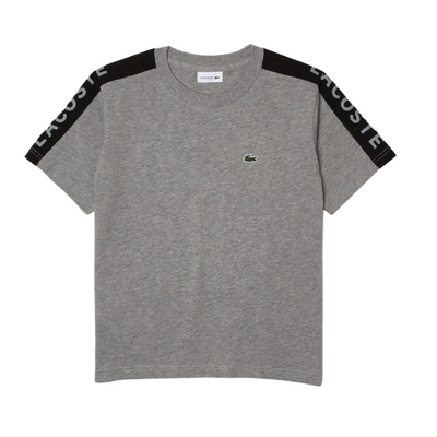 Kids Lacoste Crew Neck Lettered Bands Cotton Tee (Grey Chine/Black) - Lacoste