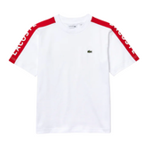 Kids Lacoste Crew Neck Lettered Bands Cotton Tee (White/Red) - Lacoste